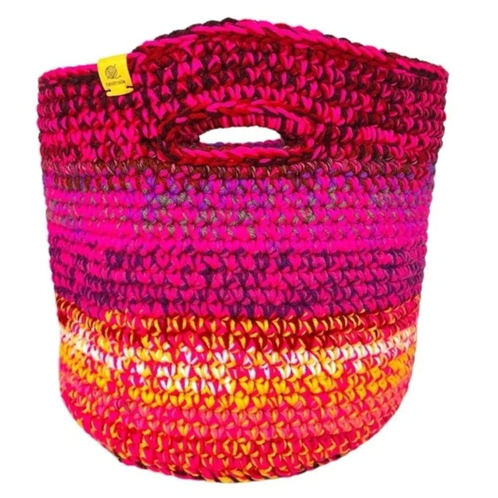 Handcrafted Multicolor Crochet Scrap Woven Tote Bag Basket Storage Handmade Knit